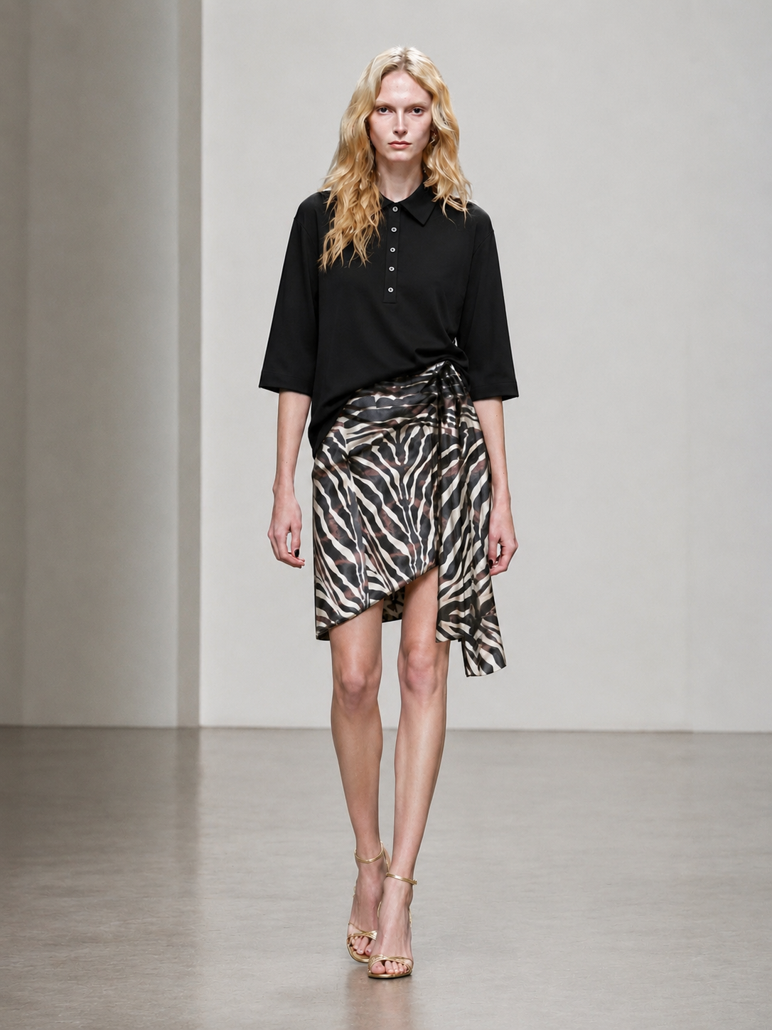 Asymmetric Silk Midi Skirt Print
