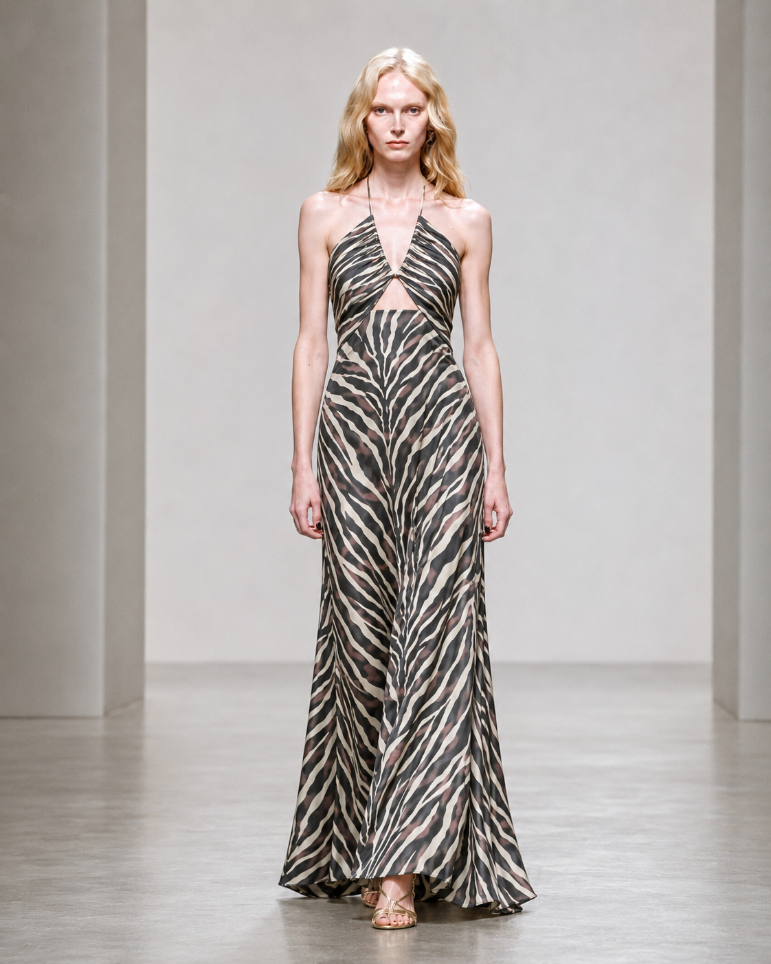 Halter Gown with Cutout Print