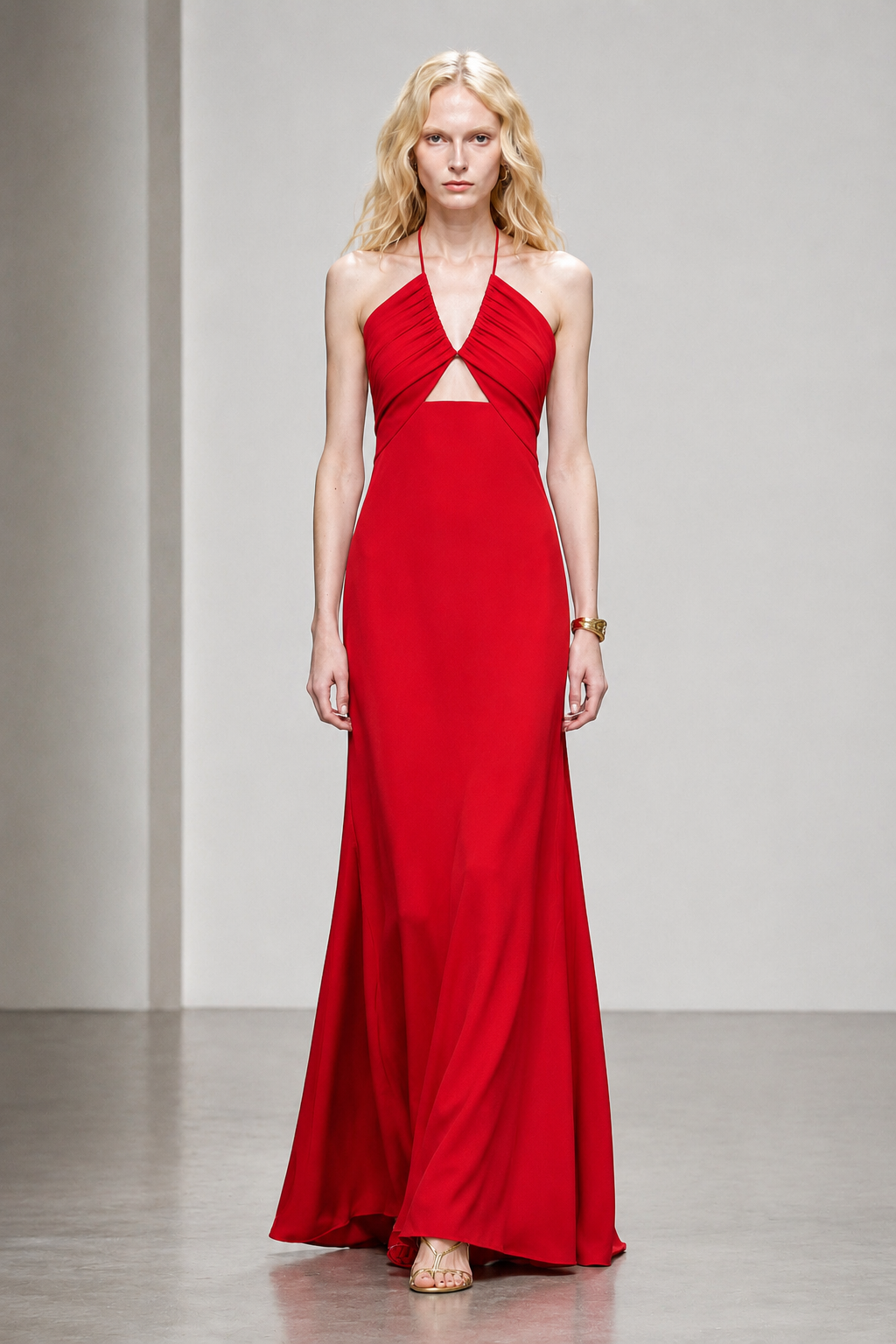 Halter Gown with Cutout Red