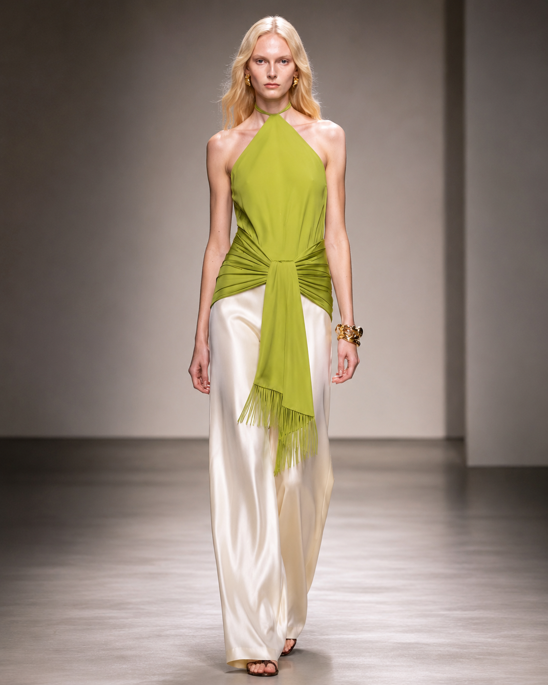 Wide-Leg Satin Pants Ivory
